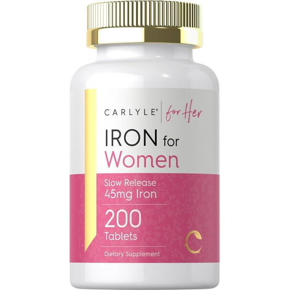 Iron Supplement for Women 45mg | 200 Tablets | Vegetarian Formula | by Carlyle