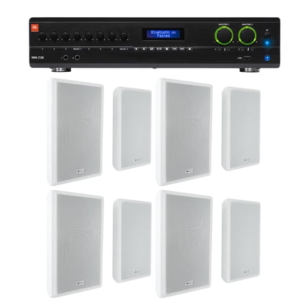 JBL 2-Channel Amplifier+(8) Slim White Wall Speakers for Restaurant/Bar/Cafe