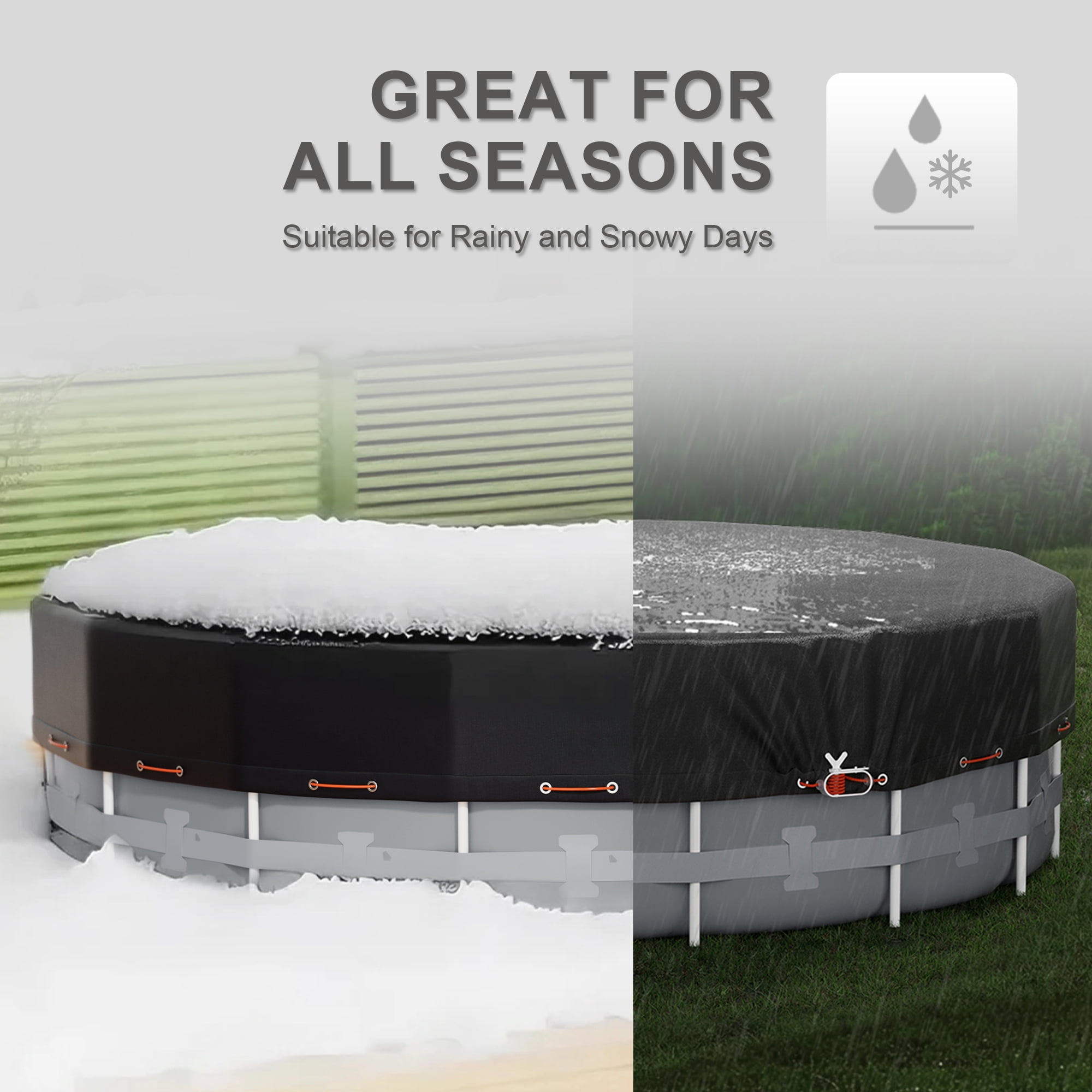 COSYUMI 10Ft Round Pool Cover, 420D Heavy Duty Oxford Solar Pool Covers for Above Ground Pool with Winch and Cable, All Season Inflatable Pool Cover for UV Resistant, Waterproof, Snowproof Windproof