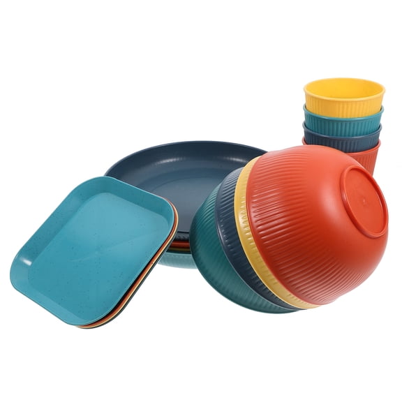 OUNONA Unbreakable Dinnerware Set for BBQ with Plates Bowls Cups in Assorted Color Made from PP
