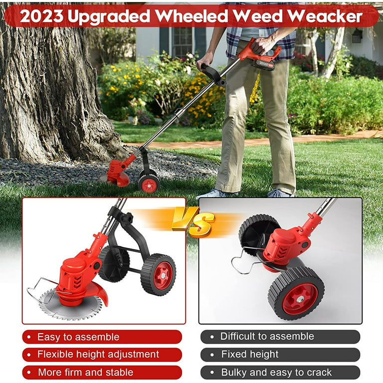 Odysseus Afståelse Bror Grass Trimmer Cordless Electric Weed Eaters & Weed Trimmer, Tanbaby 6 inch  Weed Wacker Kit with Upgraded Wheels - Walmart.com