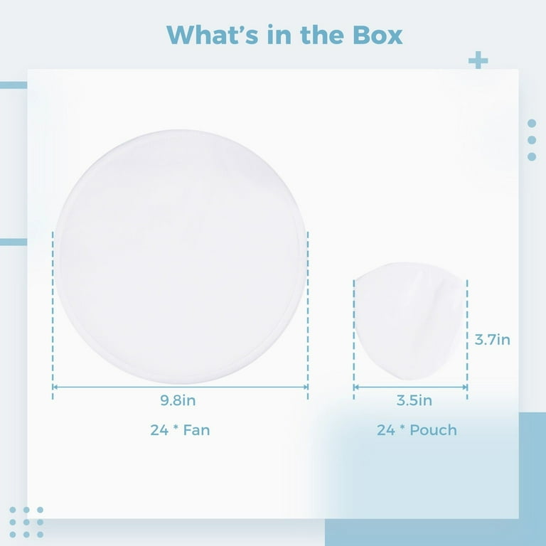 24PCS White Foldable Flying Disc Fans DIY Fabric Fans with Pouches Sublimation Blank DIY Folding Fan Set DIY Handheld Round Fabric Fan for Summer