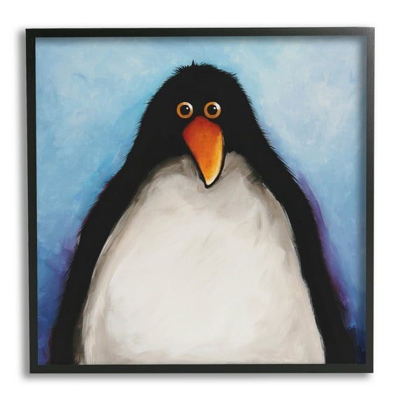 Stupell Industries Gazing Penguin Portrait Painting Black Framed Art Print Wall Art, Design by Lucia Stewart