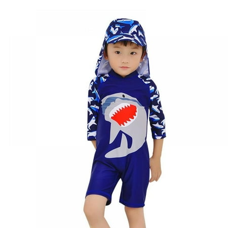 

Sunwukong Cartoon Shark Rash Guard Swimsuit Baby Boys One-Piece Sun Protection Long Sleeve Swimwear Bathing Suit