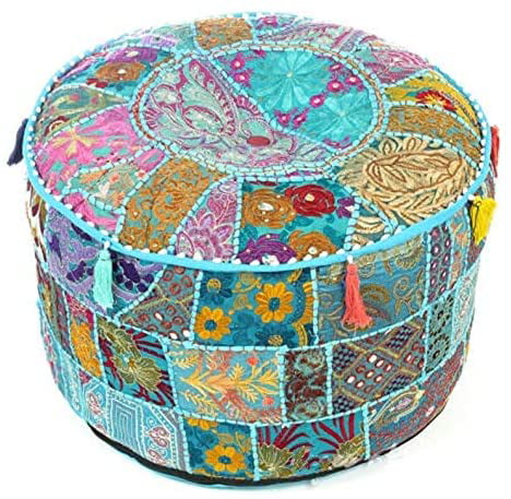 Indian Handmade Patchwork Square Pouf Cover Home Decor Seating Ottoman Cover 