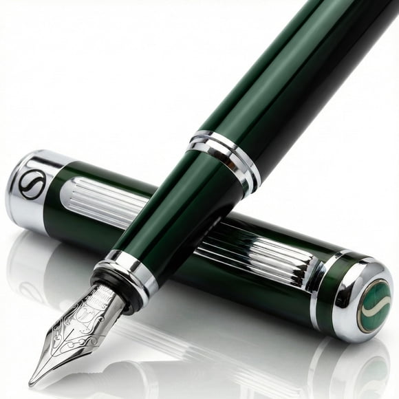 Scriveiner British Racing Green Fountain Pen - Stunning Luxury Pen with Chrome Finish, Schmidt Nib (Medium), Best Pen Gift Set for Men & Women, Profe