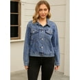 thumbnail image 7 of Unique Bargains Women's Jean Jacket Long Sleeve Button Up Denim Jackets S Blue, 7 of 7