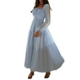 thumbnail image 3 of Women'S Bohemian Style Casual Resort Dress U-Neck Long Puff Sleeve A-Line Maxi Dress Blue S, 3 of 9