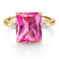 thumbnail image 2 of Gem Stone King 18K Yellow Gold Plated Silver 12X10MM Pink Created Sapphire 3 Stone Engagement Ring for Women | 6.66 Cttw | Gemstone September Birthstone | Size 8, 2 of 3