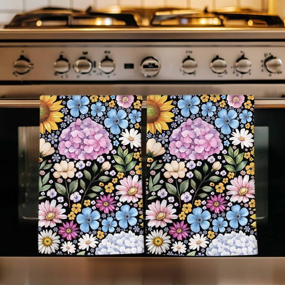 Sunflower Kitchen Towels Set of 2, Colorful Flowers Summer Botanical Absorbent Dish Towels for Kitchen, Microfiber Hand Towel, Quick Drying Tea Towel for Cleaning Decorative Dishcloths