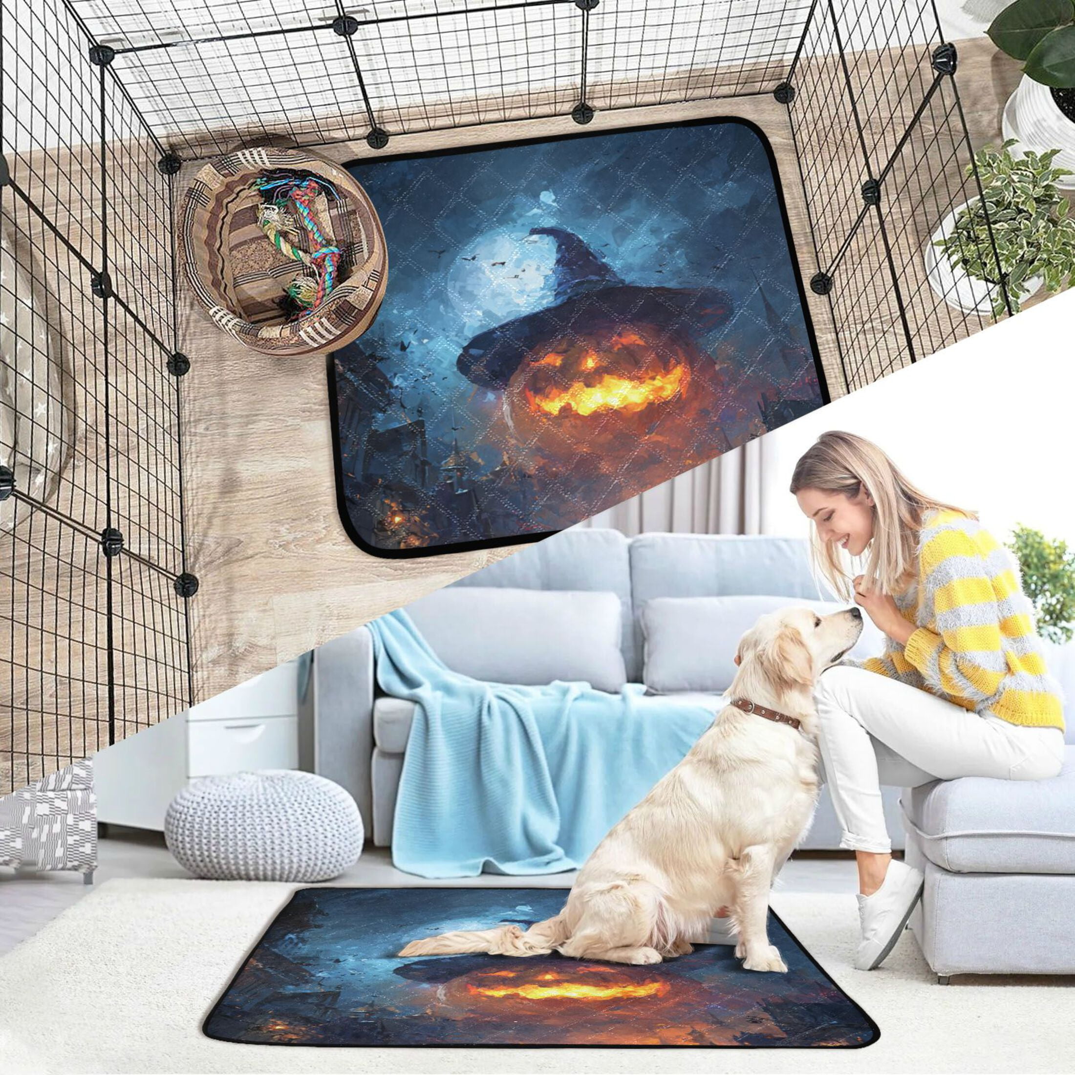 Qxltty Giant Pumpkin Cat litter Pads Pet Set of 3 Diaper Mats Center Anti-leakage Layer Absorbent Soft and Comfortable