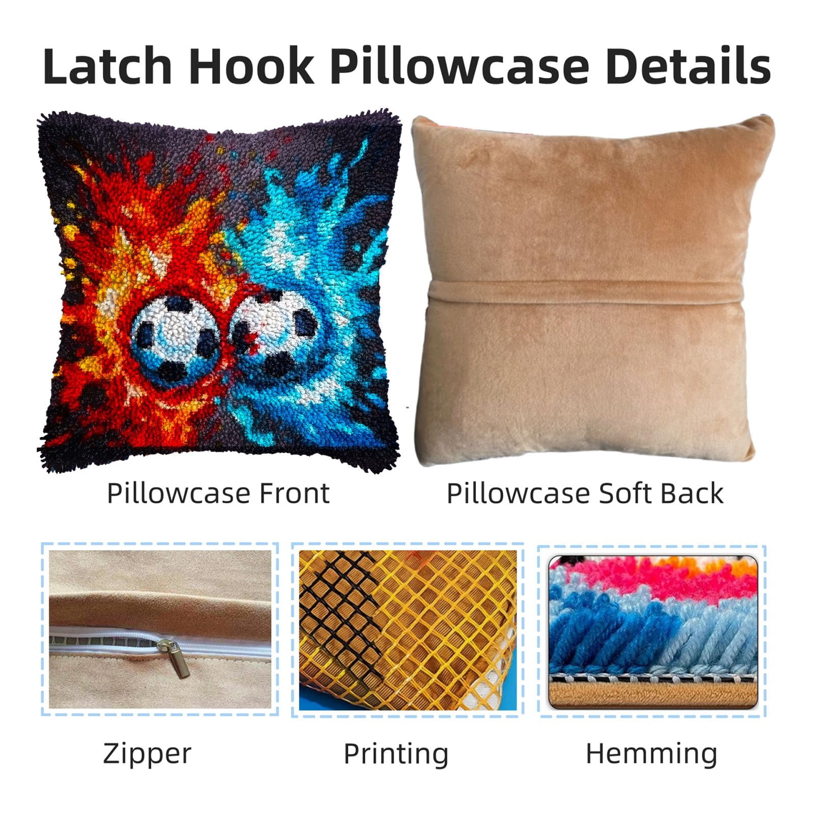 Graffiti Soccer Ball DIY Latch Hook Pillow Kits for Adults Printed Pillowcase Crochet Yarns Hooking Handmade Pillow Cover Cushion for Home Sofa Decoration 17x17inch(2)