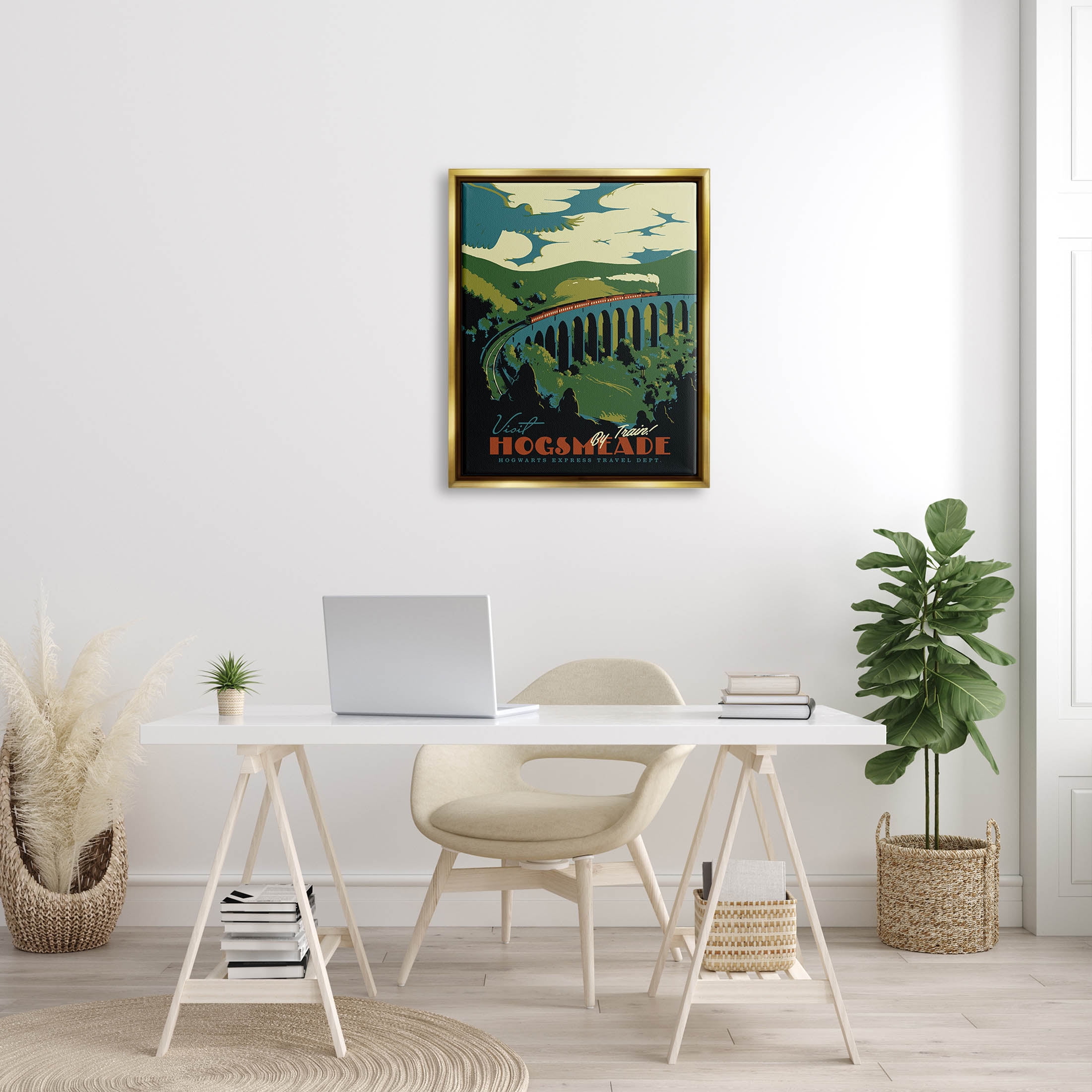 Stupell Industries Hogsmeade By Train Fantasy Literature Graphic Art Metallic Gold Floating Framed Canvas Print Wall Art, Design by Matheus Lopes Castro