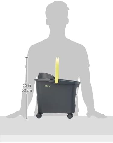 Mery Cleaning Bucket with Wheels, Gray & Green 14L, 15 inches, Wringer Included, Plastic