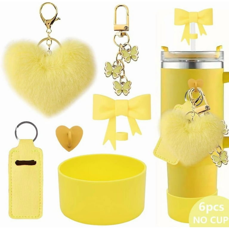 Yellow Bows Accessories for Stanley Cup 40&30oz Tumbler with Handle,Including Bow Straw Topper,Chapstick Holder, Boot, Keychain Charms for Stanley Cups(Yellow)