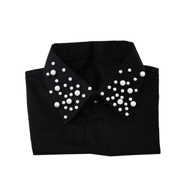 Pure Cotton Pearl Fake Collar Beautiful Detachable Collar Versatile Clothes Accessory for Woman Girl Lady (Black)