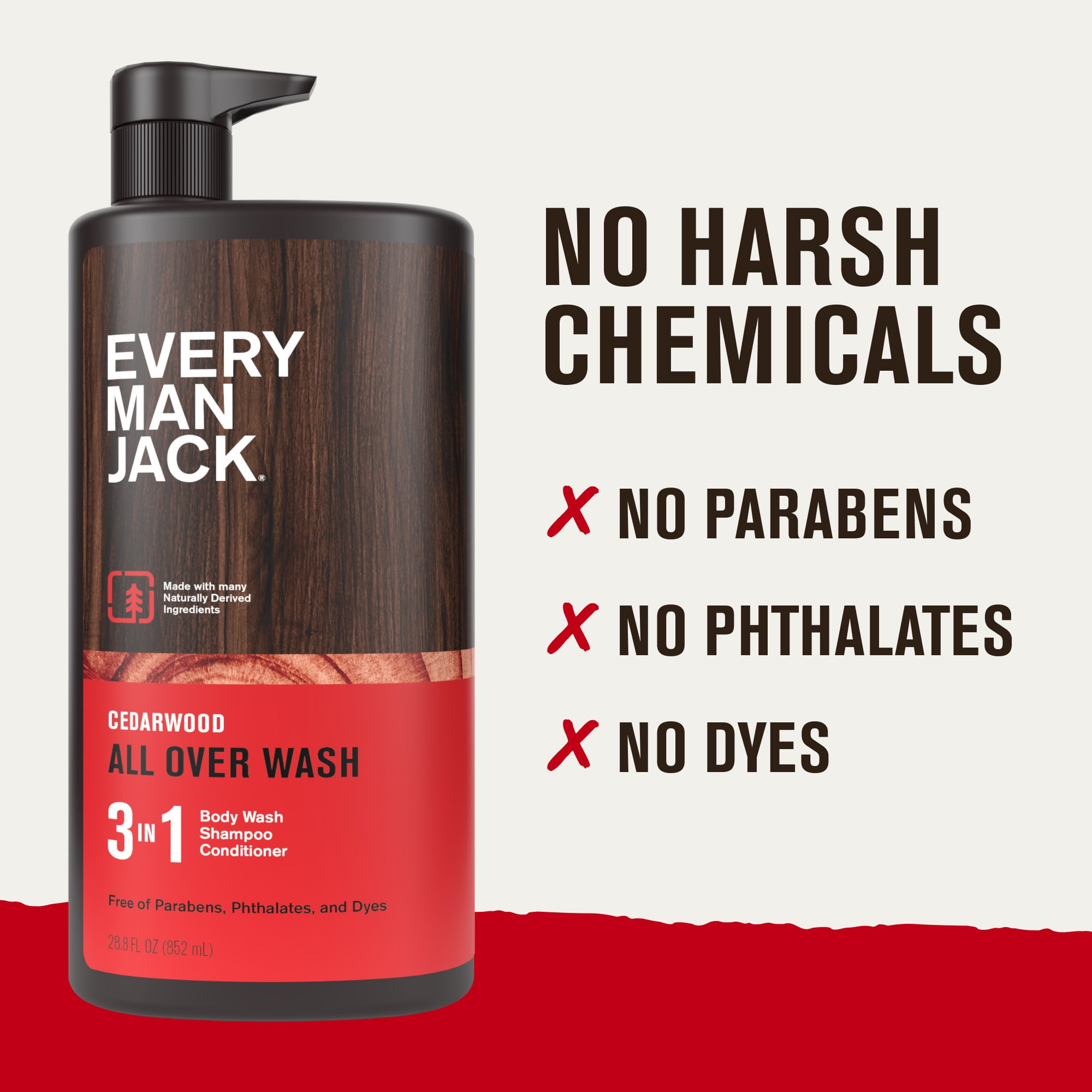 Every Man Jack Cedarwood Hydrating Men's 3-in-1 Body Wash and Shampoo and Conditioner - 28.8 fl oz