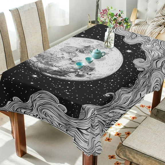 Yayeee Tablecloths for Rectangular Tables 54 x 54 inch Party Table Cover, Black Moon