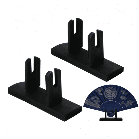 2 PCS Black Folding Fan Display Stand,11.5*3.5*6CM Chinese Hand Fan Stand Decorative Japanese Folding Fans Holder Racks Hand Fan Display Stand Base for Oriental Exhibition Showcase