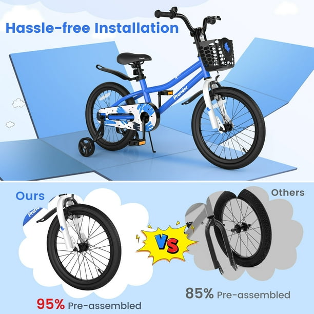 Costway 18 Kid s Bike with Removable Training Wheels Basket for 4 8 Years Old Blue