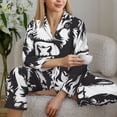 thumbnail image 6 of Vsdgher Floral Cow Silhouette Pajamas Set Long Sleeve Sleepwear Womens Button Down Nightwear Pj Sets-Small, 6 of 7