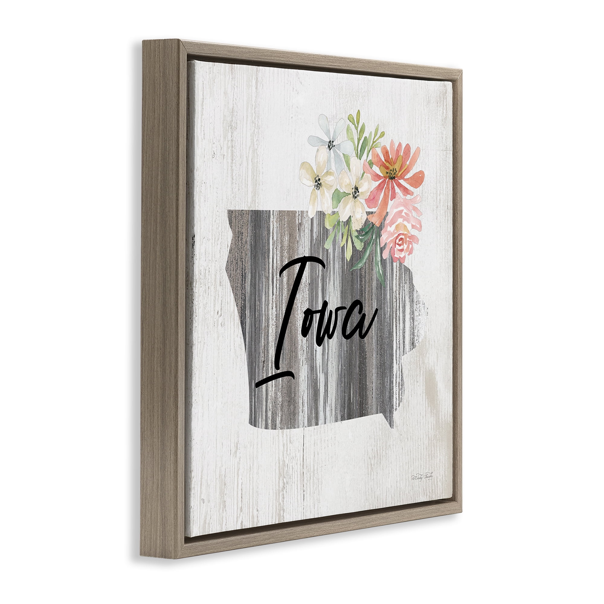 Stupell Industries Shabby Chic Iowa Botanical & Floral Painting Brown Floater Framed Canvas Art Print Wall Art, 25 x 25