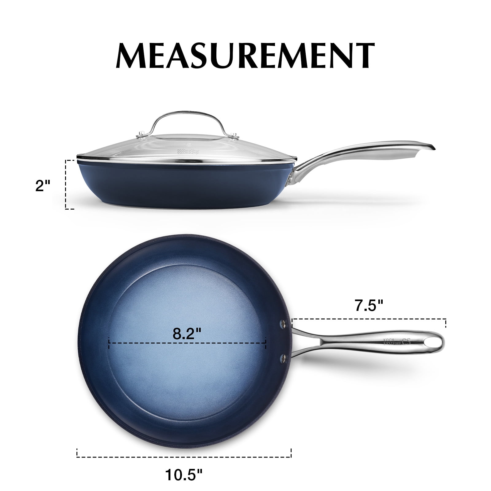 Koch Systeme CS 10 inch Ceramic Nonstick Frying Pan, Frying Pan with Lid, Induction Compatible, Gradient Blue