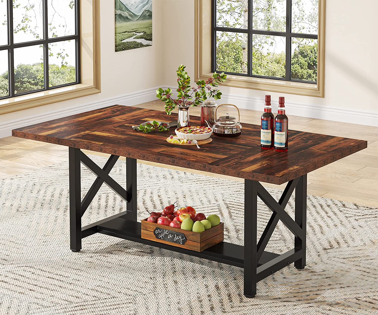 Tribesigns 70.8" Dining Table with Storage Shelf for 6 to 8