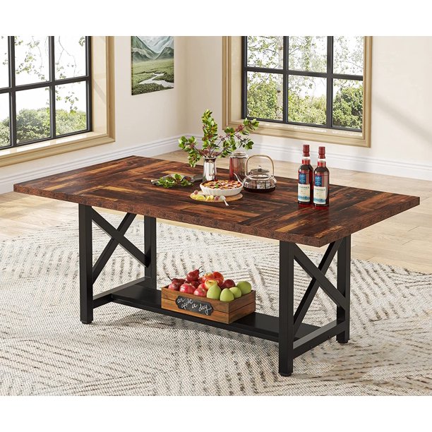 Tribesigns 70.8" Dining Table with Storage Shelf for 6 to 8