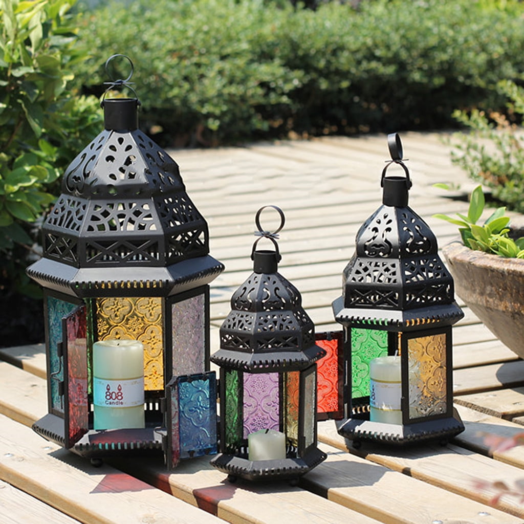 Vintage Metal Castle Lantern Candle Holder Garden Night Outdoor Tea Light 