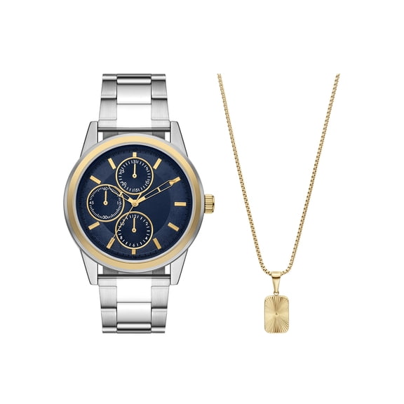 Folio Adult Men's Stainless Steel Two Tone 44mm 2pc Wristwatch Set