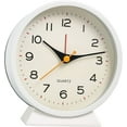 thumbnail image 2 of SHISEDECO 4.5" Battery Operated Antique Retro Analog Alarm Clock, Small Silent Bedside Deskclock with Light Function, Non-Ticking Tableclock Decor for Living Room, Bedroom, Bedside, Shelf (White), 2 of 16