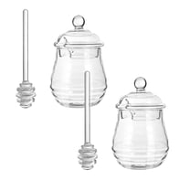 Glass Honey Container with Dipper, 17oz Beehive Honey Pot, Thick Clear ...
