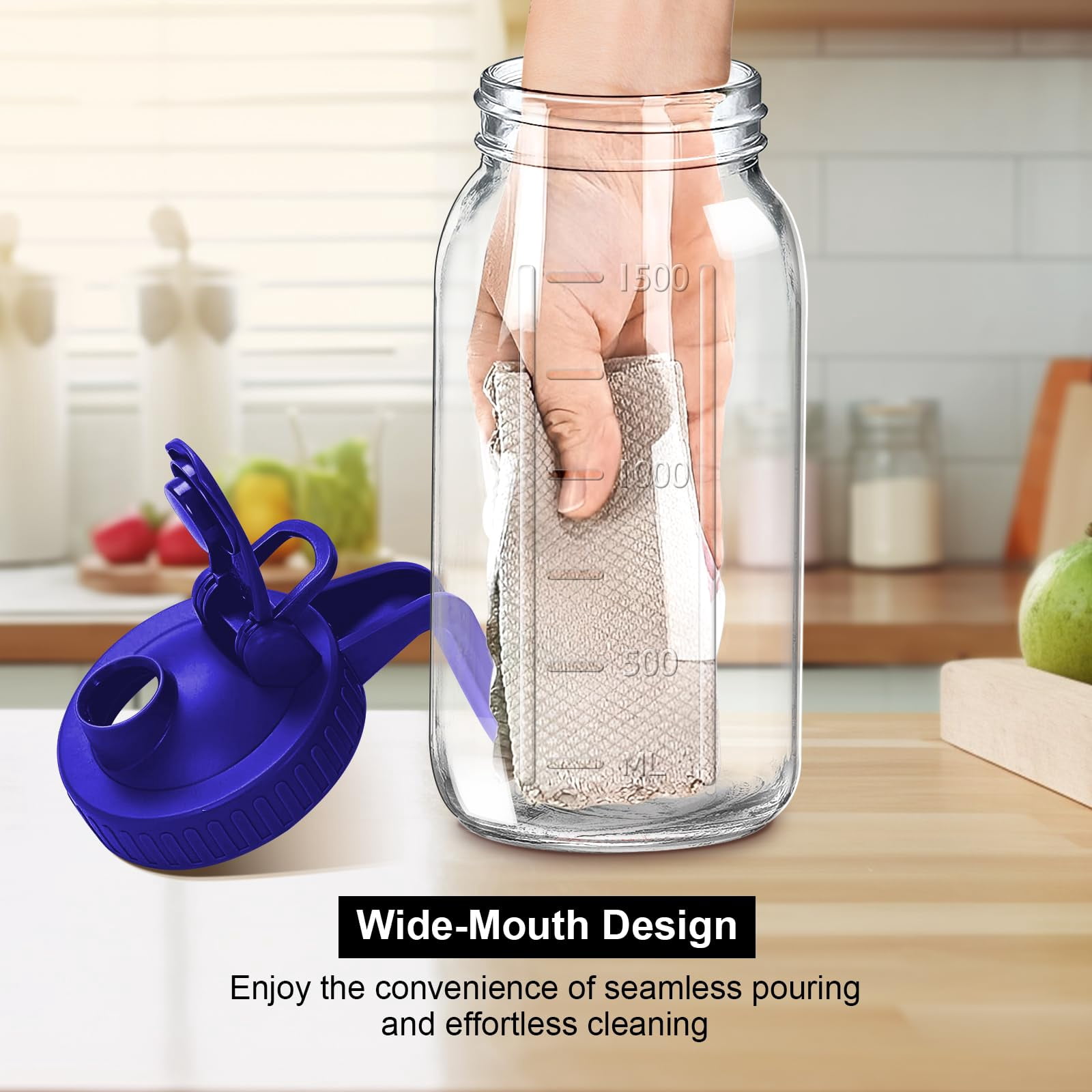 64oz Glass Pitcher With Lid  2 Quart Mason Jar And Spout Wide Mouth Breast Milk Pitchers Jug Sun Tea Cold Brew Coffee Fridge Container For Water Juice