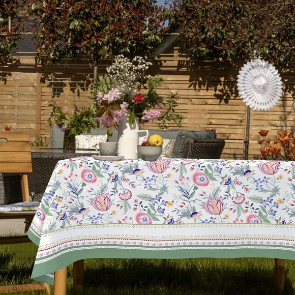 Spring Floral Tablecloth, Waterproof Floral Table Cloth for Oval Tables, Rectangle 60 x 84 inch, Fabric Table Cloth for Dining, Holiday, Parties, Picnic, indooor, Outdoor use