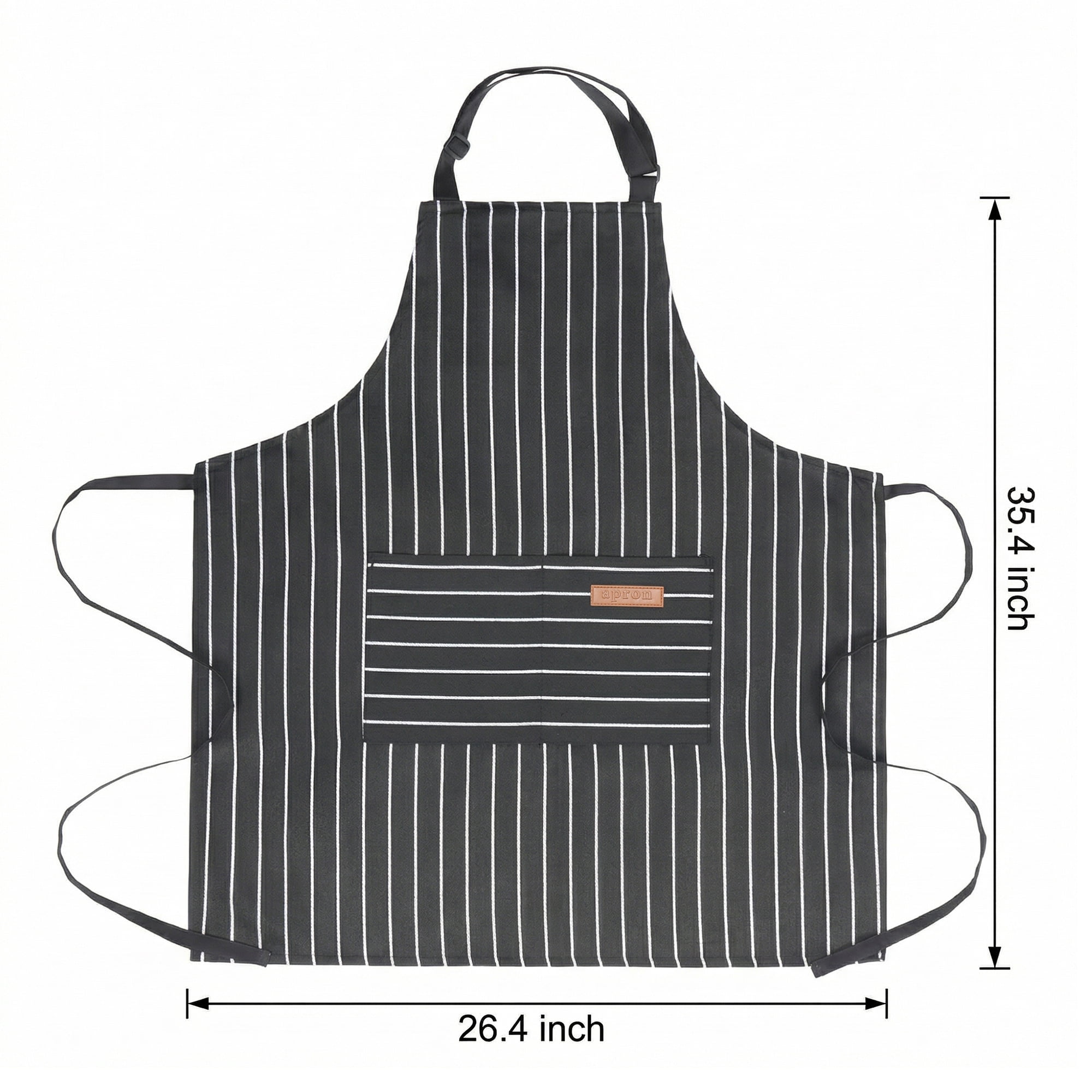 Unique Bargains Long Waist Polyester Cooking Apron 35.4" x 26.4" Black Wide Stripe