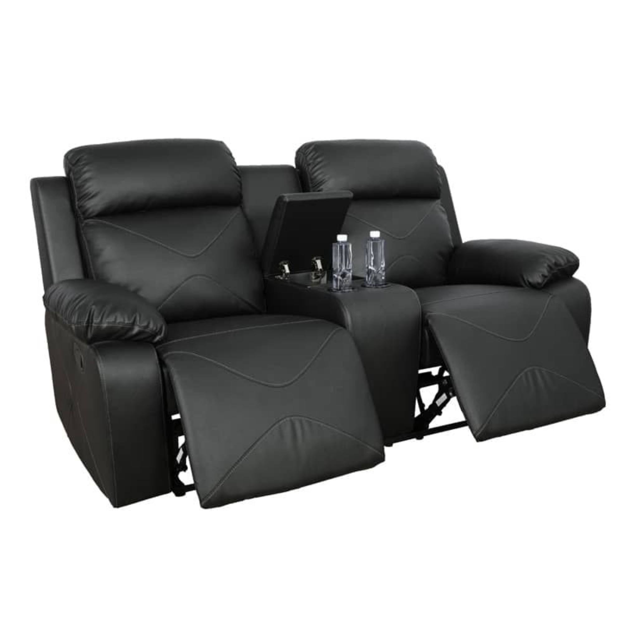 Manual Recliner Loveseat Chair for Adults, Upholstered Breathing Leather 2 Seat Reclining Sofa Chair for Living Room, Black