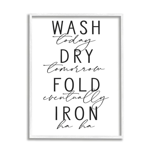 Stupell Industries Wash Dry Fold Iron Funny Laundry Phrases Minimal Text, 24 x 30, Designed by Lettered and Lined
