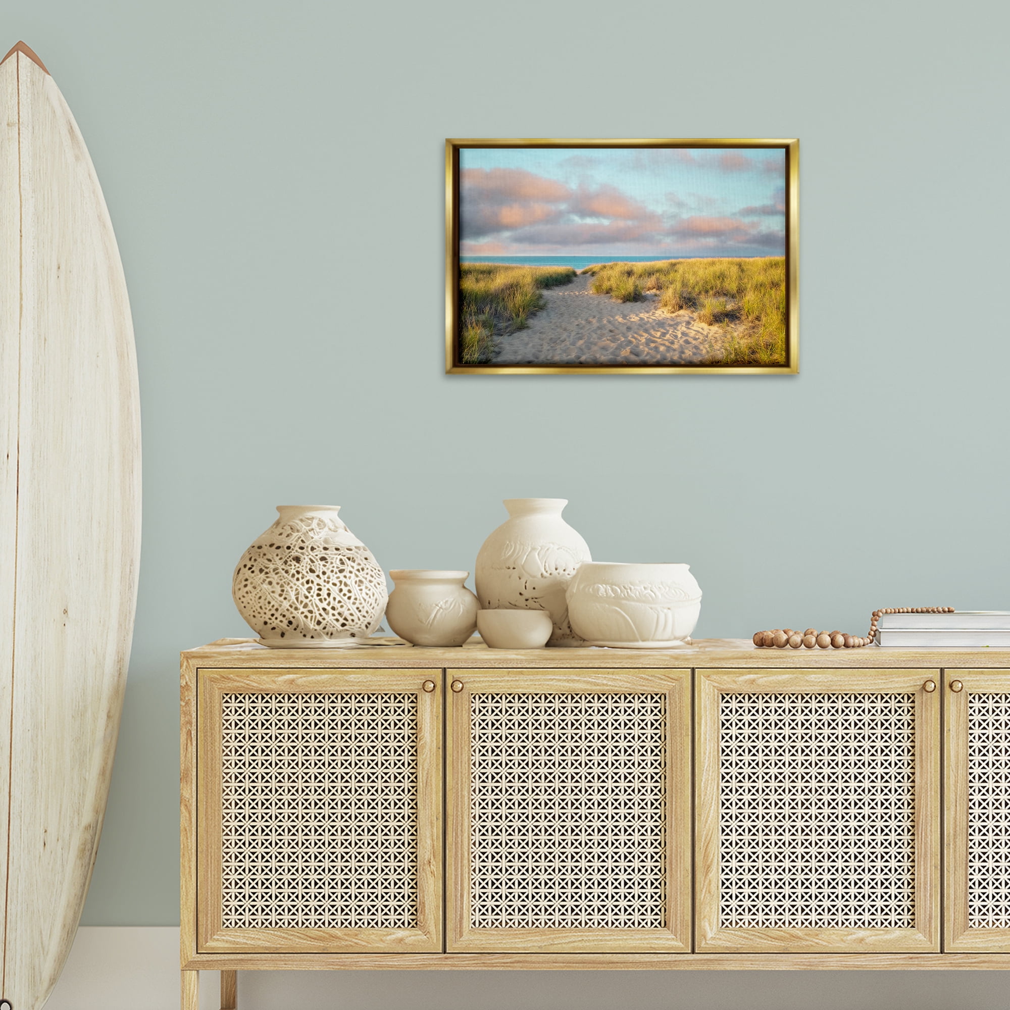 Stupell Industries Beachy Footprints Path Landscape & Nature Photography Gold Floater Framed Canvas Art Print Wall Art, 25 x 17