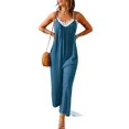 thumbnail image 3 of Womens Casual Jumpsuits Loose Overalls Summer Sleeveless Stretchy Wide Leg Long Pants Romper with Pockets Mineral blue M, 3 of 8