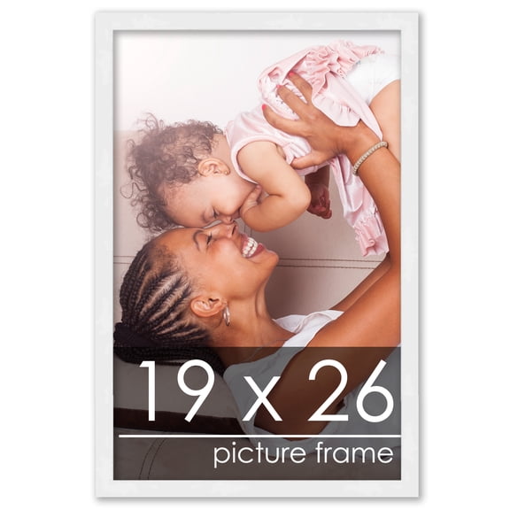 19x26 White Wood Picture Frame - UV Acrylic, Foam Board Backing, Hanging Hardware
