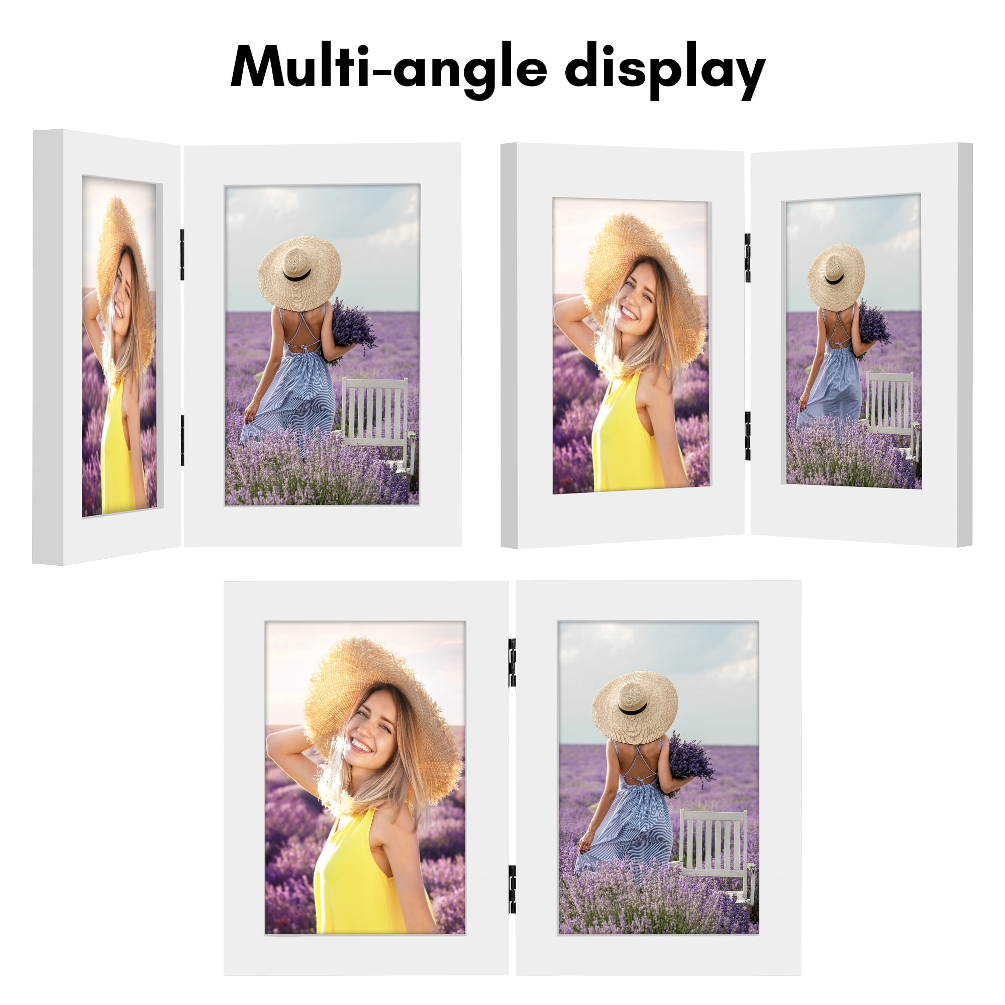 Americanflat 4x6 Hinge Frame with Shatter-Resistant Glass Hinged Double Frames Signature Collection - White