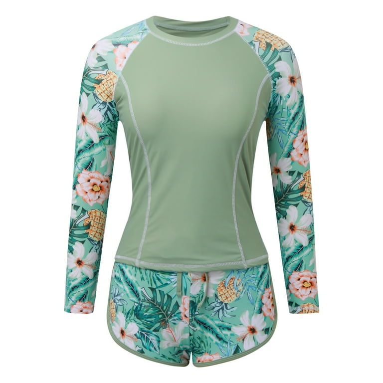 Maternity Swimsuit Two Piece Guards Women 2 Piece Long Sleeve Rash Guard With Built In Bra Swimsuits UPF 50 Swim Shirt With Boyshort Bottom Walmart
