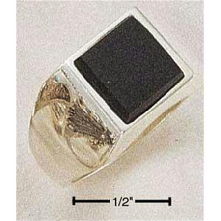 Sterling Silver Mens Square Onyx Ring - Size 9