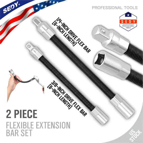 2 Pcs Flexible Socket Extension 8" 6" Long 3/8" 1/4" Drive Socket Bar Ratchet