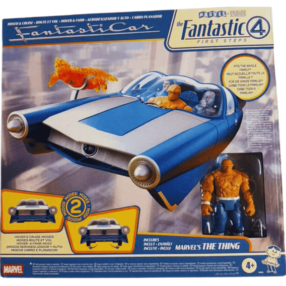 Marvel Studios Fantastic 4 Fantasticar Vehicle with The Thing Action Figure, 2 Modes Hover & Cruise, Collectible Superhero Toy for Kids Ages 4