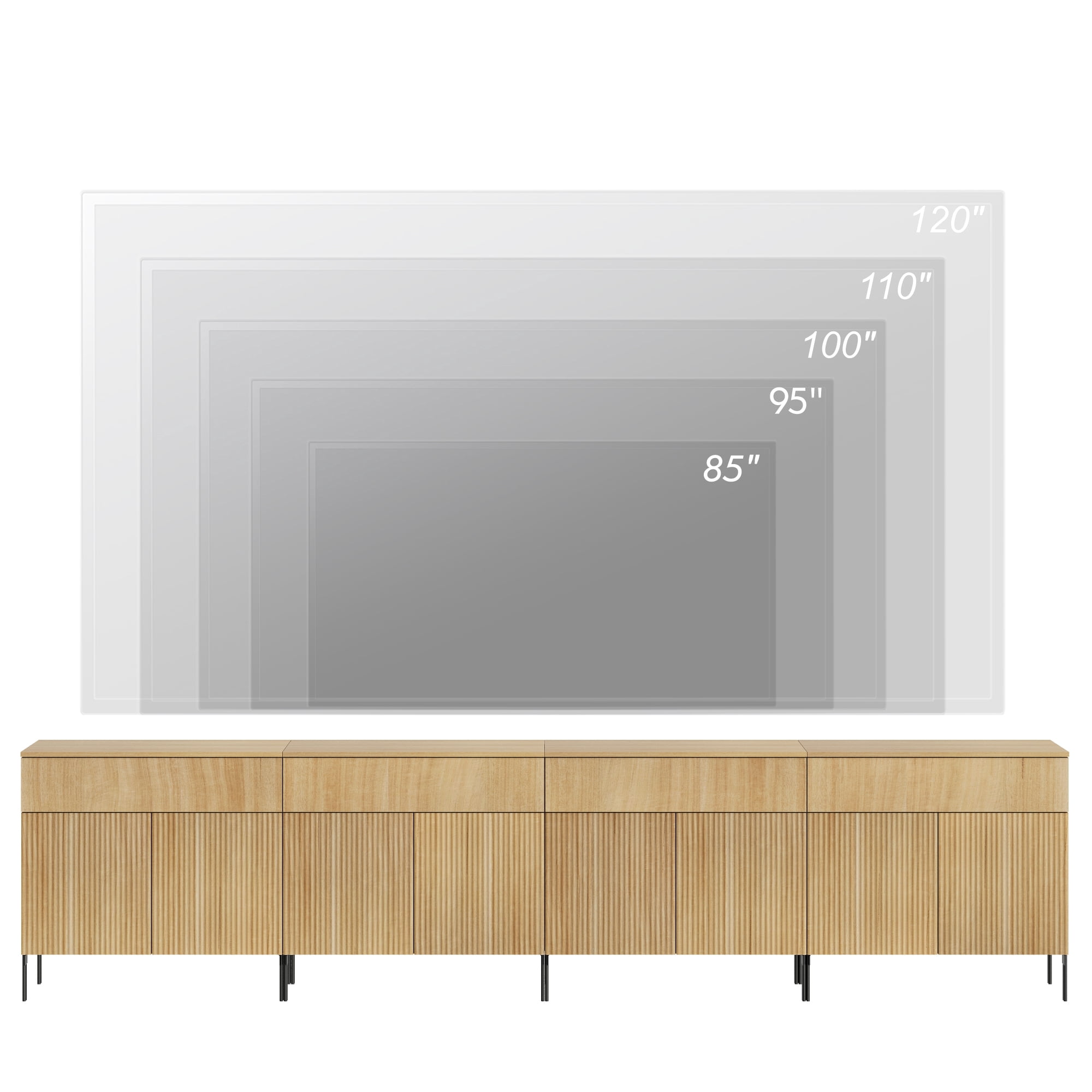 126" Wooden Reeded Sideboard with Doors and Drawers, 4-In-1 Modern Wide Credenza Storage Cabinet for Kitchen, Dining Room