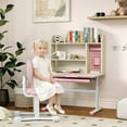 thumbnail image 2 of Qaba Kids Desk and Chair Set with Adjustable Height, Tilt Desktop, Pink, 2 of 10