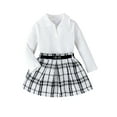 thumbnail image 2 of THDHVS Toddler Girl Outfits,Outfits for Girls,Girls Plaid Uniform Style V Neck Solid Top with Pleated Skirt 2 Piece Set White 2-3 Years, 2 of 7