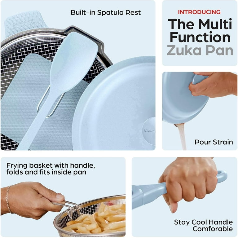 ZUKA Ceramic Pan by Granitestone, 10 in 1 Ceramic Deep Frying Pans